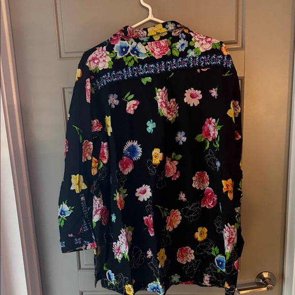 Happy John Mark Black And Multi Color Floral Button Down Shirt 1X - Picture 2 of 4